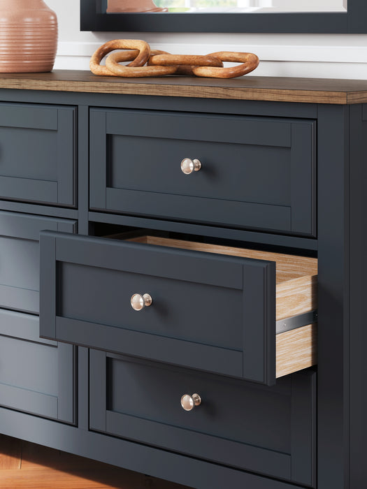 Landocken Full Panel Headboard with Mirrored Dresser, Chest and Nightstand