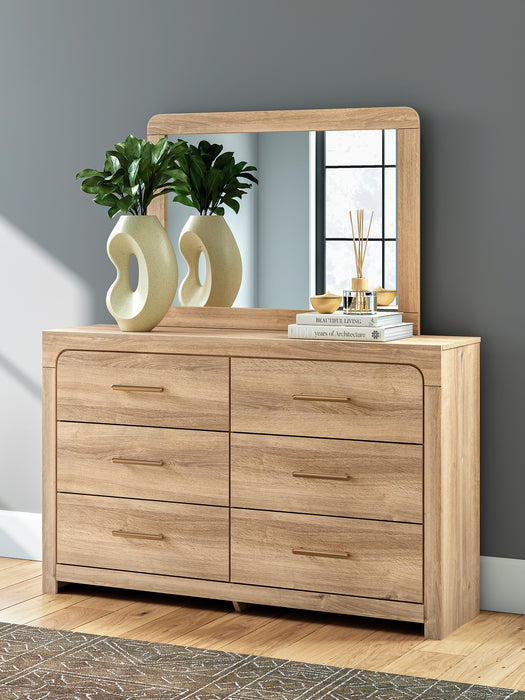 Kinlanni King Upholstered Panel Bed, Dresser and Mirror