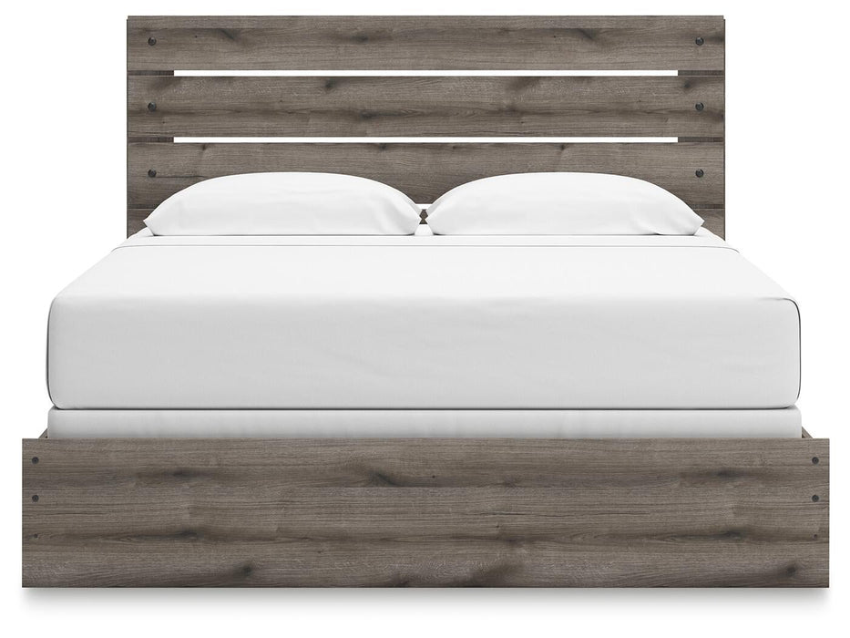 Graystorm King Panel Bed, Dresser, Mirror and Nightstand