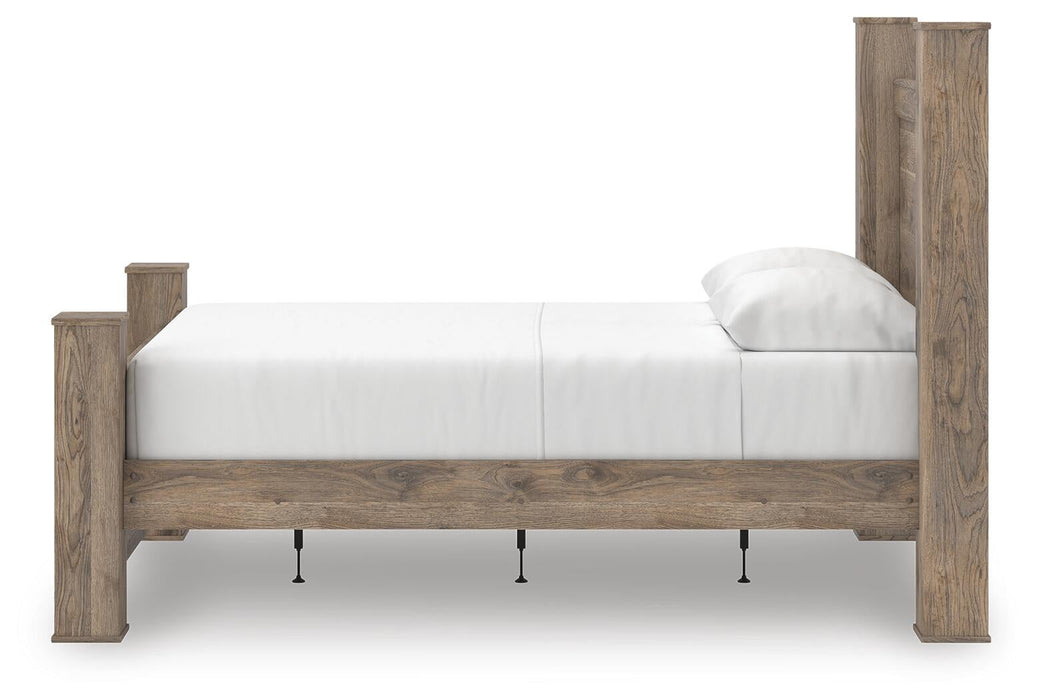 Rusticott Queen Poster Bed with Mirrored Dresser