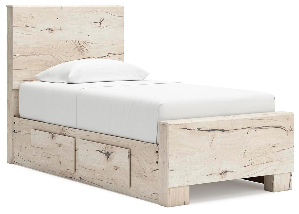 Lawroy Twin Panel Bed with Storage, Dresser, Mirror, Chest and Nightstand