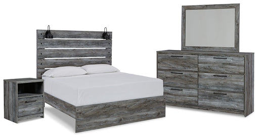 Baystorm Queen Panel Bed with Mirrored Dresser and Nightstand Royal Furniture