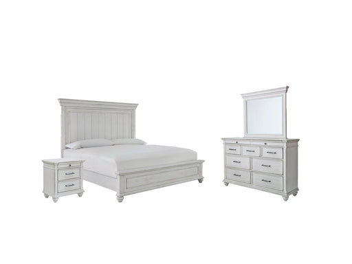 Kanwyn Queen Panel Bed with Mirrored Dresser and 2 Nightstands Royal Furniture